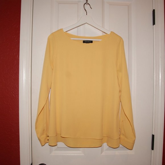 WHBM Maize Yellow Layered Split-Back Blouse sz 4 - Picture 5 of 13